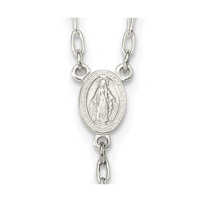 Sterling Silver Polished and Textured Bead Rosary Necklace
