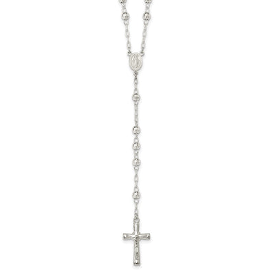 Sterling Silver Polished and Textured Bead Rosary Necklace