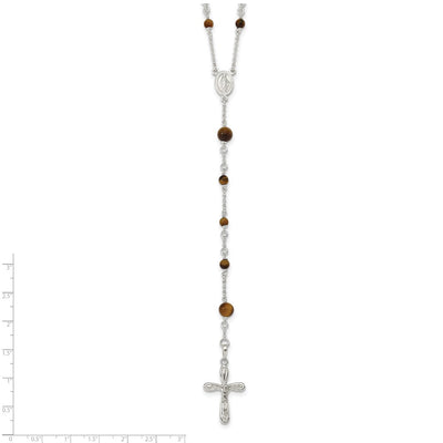Sterling Silver Polished Tiger Eye Bead Rosary Necklace