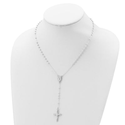 Sterling Silver Polished Crucifix Rosary Necklace
