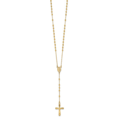 Sterling Silver Flash Gold-plated Polished Crucifix Rosary Necklace