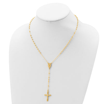 Sterling Silver Flash Gold-plated Polished Crucifix Rosary Necklace