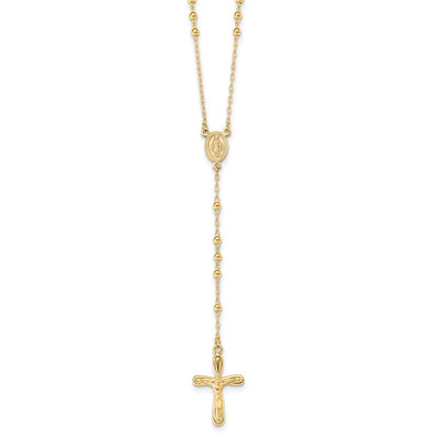 Sterling Silver Flash Gold-plated Polished Crucifix Rosary Necklace