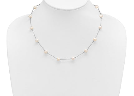 Sterling Silver Rhodium-plated 6- White Near-Round Freshwater Cultured Pearl 14-Station Necklace (Style QH5003-18)