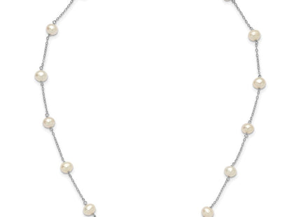 Sterling Silver Rhodium-plated 6- White Near-Round Freshwater Cultured Pearl 14-Station Necklace (Style QH5003-18)