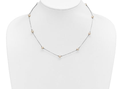 Sterling Silver Rhodium-plated 5- White Near-Round Freshwater Cultured Pearl 9-Station Necklace (Style QH5005-18)