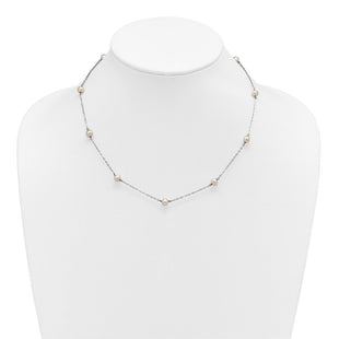 Sterling Silver Rhodium-plated 5- White Near-Round Freshwater Cultured Pearl 9-Station Necklace (Style QH5005-18)
