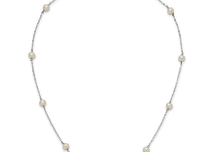 Sterling Silver Rhodium-plated 5- White Near-Round Freshwater Cultured Pearl 9-Station Necklace (Style QH5005-18)