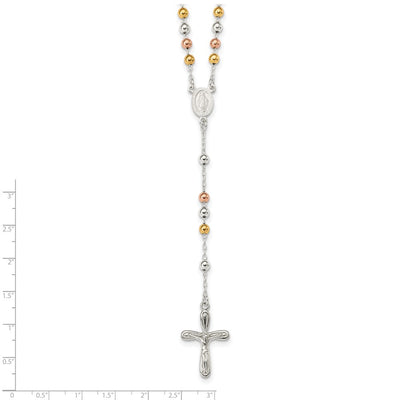Sterling Silver Polished White Rose and Yellow Bead Rosary Necklace