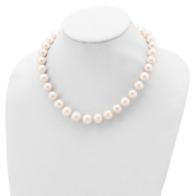 Sterling Silver Rhodium-plated White Near-Round Freshwater Cultured Pearl, 18 x 11 to 12mm