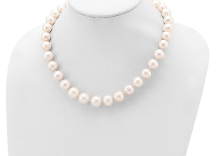 Sterling Silver Rhodium-plated 11- White Near-Round Freshwater Cultured Pearl Necklace (Style QH5151-18)