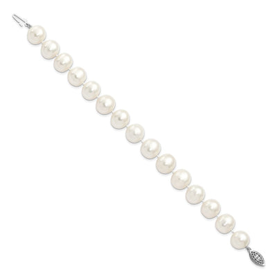 Sterling Silver Rhodium-plated White Near-Round Freshwater Cultured Pearl, 18 x 11 to 12mm