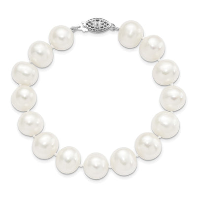 Sterling Silver Rhodium-plated White Near-Round Freshwater Cultured Pearl, 18 x 11 to 12mm