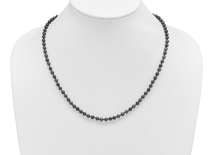 Sterling Silver Rhodium-plated 4- Black Near-Round Freshwater Cultured Pearl