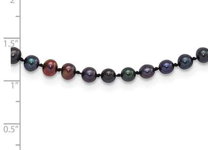 Sterling Silver Rhodium-plated 4- Black Near-Round Freshwater Cultured Pearl Necklace (Style QH5152-20)