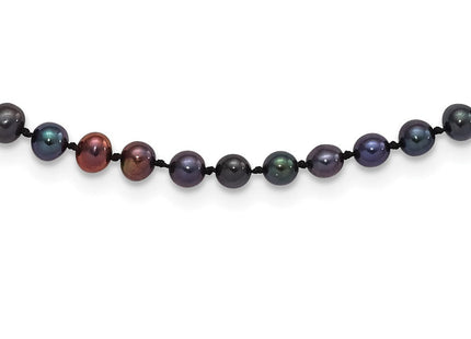 Sterling Silver Rhodium-plated 4- Black Near-Round Freshwater Cultured Pearl Necklace (Style QH5152-20)