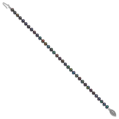 Sterling Silver Rhodium-plated Black Near-Round Freshwater Cultured Pearl