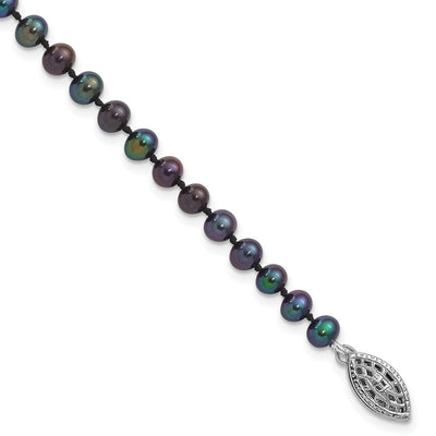 Sterling Silver Rhodium-plated Black Near-Round Freshwater Cultured Pearl