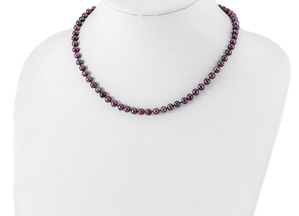 Sterling Silver Rhodium-plated 5- Black Near-Round Freshwater Cultured Pearl Necklace (Style QH5153-16)