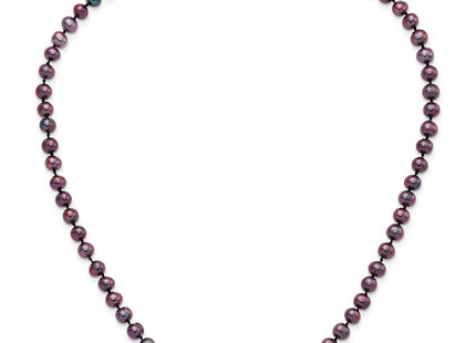 Sterling Silver Rhodium-plated 5- Black Near-Round Freshwater Cultured Pearl Necklace (Style QH5153-16)
