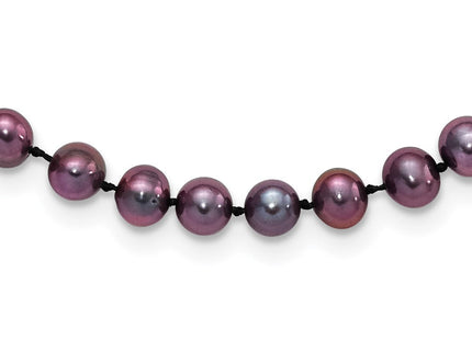 Sterling Silver Rhodium-plated 5- Black Near-Round Freshwater Cultured Pearl Necklace (Style QH5153-16)
