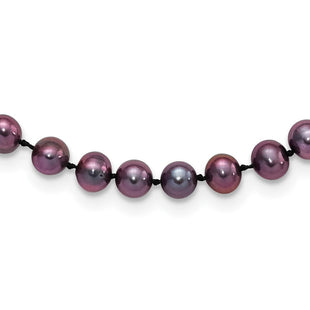 Sterling Silver Rhodium-plated 5- Black Near-Round Freshwater Cultured Pearl Necklace (Style QH5153-16)