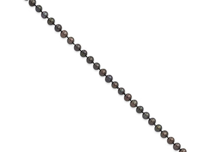 Sterling Silver Rhodium-plated 5- Black Near-Round Freshwater Cultured Pearl