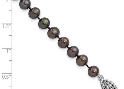Sterling Silver Rhodium-plated 5- Black Near-Round Freshwater Cultured Pearl