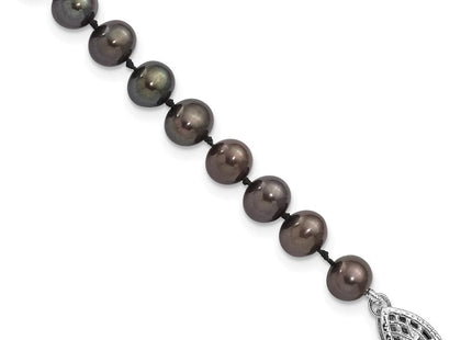Sterling Silver Rhodium-plated 5- Black Near-Round Freshwater Cultured Pearl