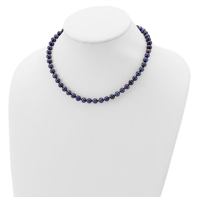 Sterling Silver Rhodium-plated Black Near-Round Freshwater Cultured Pearl, 16 x 6 to 7mm