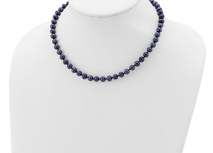 Sterling Silver Rhodium-plated 6- Black Near-Round Freshwater Cultured Pearl Necklace (Style QH5154-16)