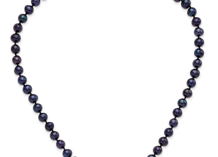 Sterling Silver Rhodium-plated 6- Black Near-Round Freshwater Cultured Pearl Necklace (Style QH5154-16)
