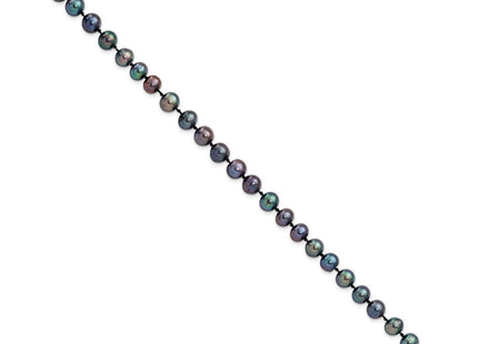 Sterling Silver Rhodium-plated 6- Black Near-Round Freshwater Cultured Pearl