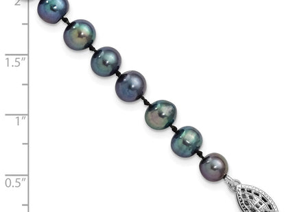 Sterling Silver Rhodium-plated 6- Black Near-Round Freshwater Cultured Pearl