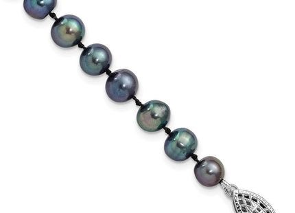 Sterling Silver Rhodium-plated 6- Black Near-Round Freshwater Cultured Pearl