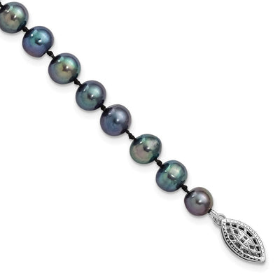 Sterling Silver Rhodium-plated Black Near-Round Freshwater Cultured Pearl, 16 x 6 to 7mm