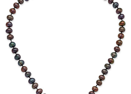 Sterling Silver Rhodium-plated 7- Black Near-Round Freshwater Cultured Pearl Necklace (Style QH5155-16)