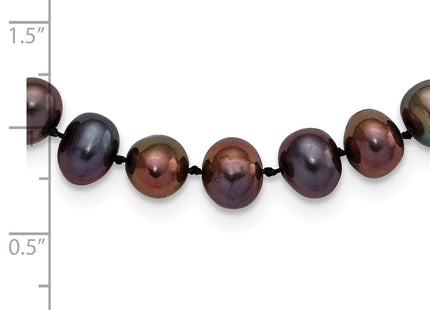 Sterling Silver Rhodium-plated 7- Black Near-Round Freshwater Cultured Pearl
