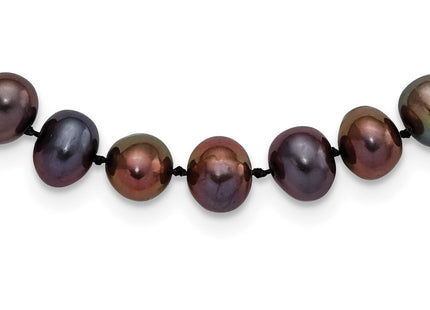 Sterling Silver Rhodium-plated 7- Black Near-Round Freshwater Cultured Pearl Necklace (Style QH5155-16)
