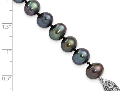 Sterling Silver Rhodium-plated 7- Black Near-Round Freshwater Cultured Pearl