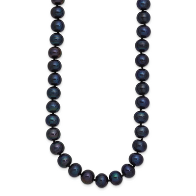 Sterling Silver Rhodium-plated Black Near-Round Freshwater Cultured Pearl, 16 x 8 to 9mm