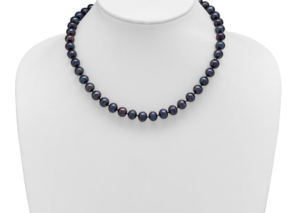 Sterling Silver Rhodium-plated 8- Black Near-Round Freshwater Cultured Pearl, 16 x 8 to 9mm