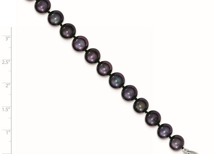 Sterling Silver Rhodium-plated 8- Black Near-Round Freshwater Cultured Pearl