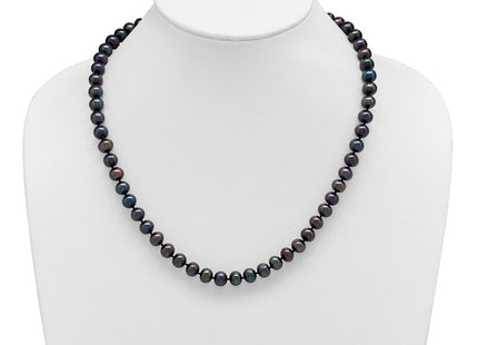 Sterling Silver Rhodium-plated 8- Black Near-Round Freshwater Cultured Pearl Necklace (Style QH5156-20)
