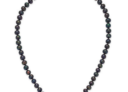 Sterling Silver Rhodium-plated 8- Black Near-Round Freshwater Cultured Pearl Necklace (Style QH5156-20)