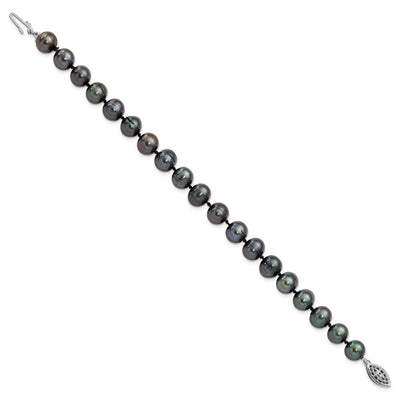 Sterling Silver Rhodium-plated Black Near-Round Freshwater Cultured Pearl, 16 x 8 to 9mm