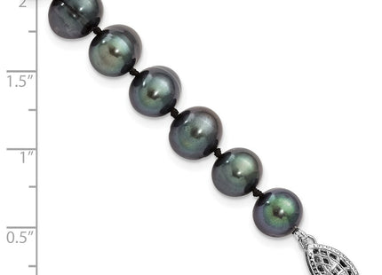 Sterling Silver Rhodium-plated 8- Black Near-Round Freshwater Cultured Pearl