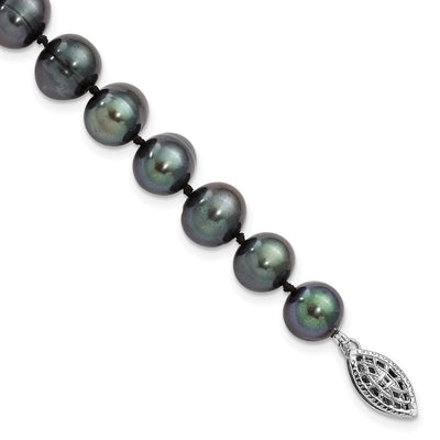 Sterling Silver Rhodium-plated Black Near-Round Freshwater Cultured Pearl, 16 x 8 to 9mm