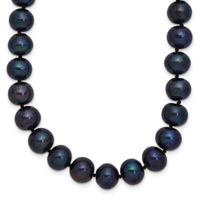 Sterling Silver Rhodium-plated Black Near-Round Freshwater Cultured Pearl, 16 x 8 to 9mm
