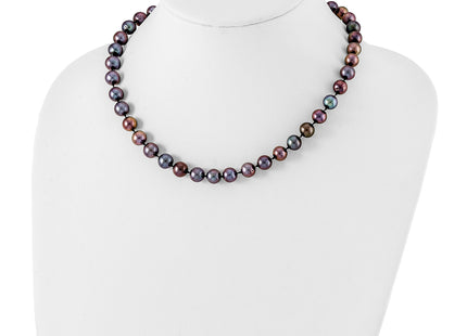 Sterling Silver Rhodium-plated 9- Black Near-Round Freshwater Cultured Pearl, 16 x 9 to 10mm